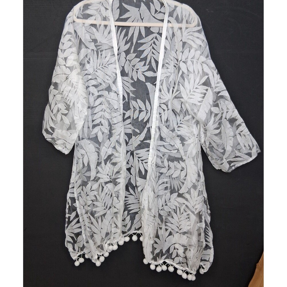 Unbranded Swimsuit Sheer White Cover-up Leaves Pattern One Size Beach Resort